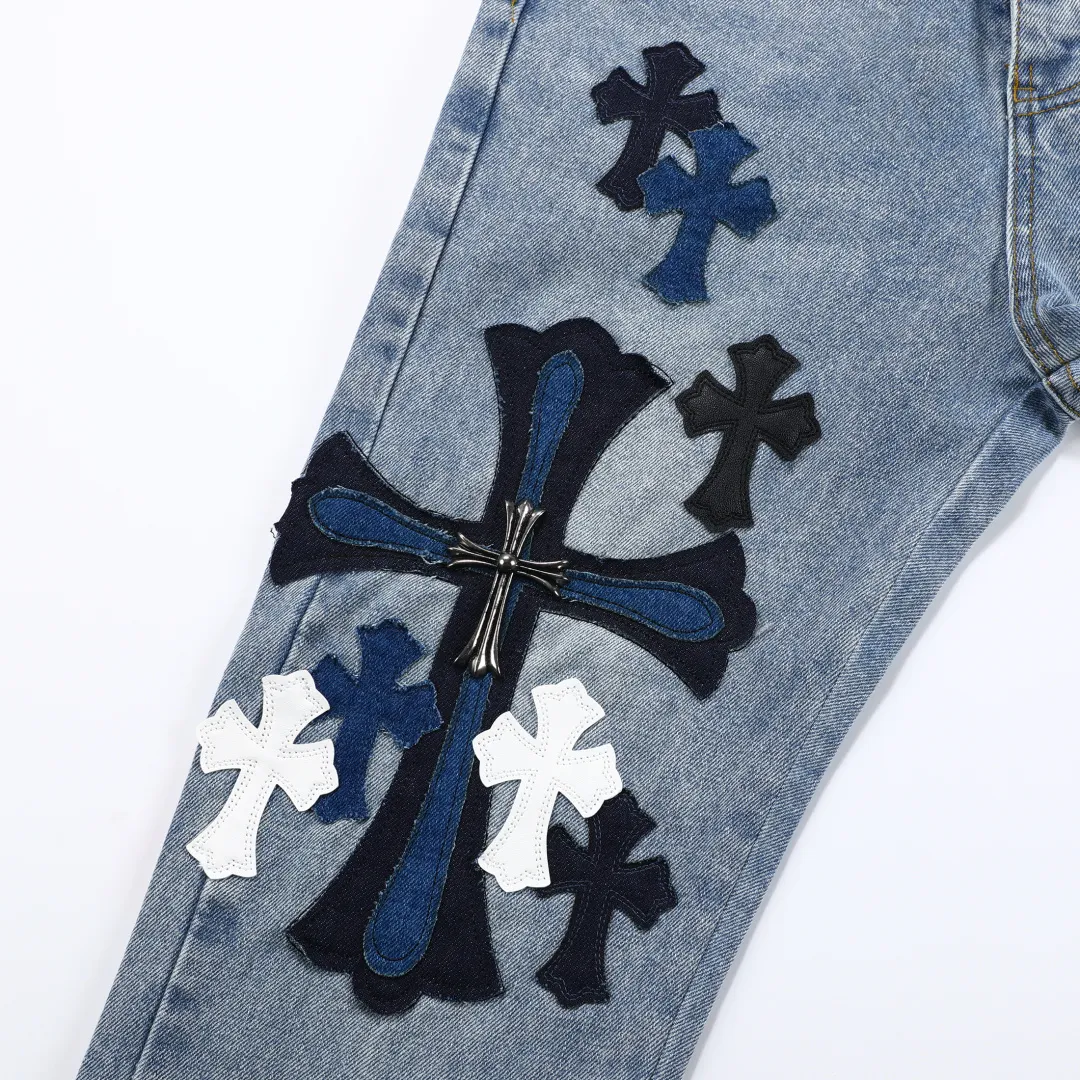 P300 💰 (Top version) [New] Chrome hearts Chrome hearts The vintage texture is reproduced vividly. Special Italian cowhide is carefully printed and then cut accurately, paired with custom-made sheepskin, and is delicately pasted with three layers of thick lines. The unique overall splicing is combined with heavy water washing and dyeing techniques, and the details show a unique sense of design.  Its three-dimensional cutting version is loose and comfortable, not flattering on your body shape, and has a first-class effect of making you taller and slimmer. The factory has exquisite craftsmanship and the original factory has strict quality control.  Color: blue Size: 28-30-32-34-36 (corresponds to S-M-L-XL-XXL)